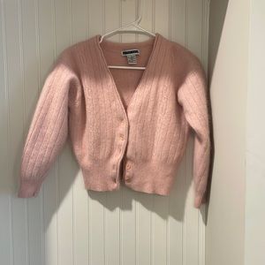 COPY - Vintage fuzzy button up cropped cardigan sweater baby pink